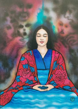 Qui Suis-je - carte Osho - Méditant en bleu